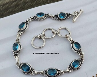 Blue Topaz Bracelet: Sterling Silver Adjustable Boho Jewelry