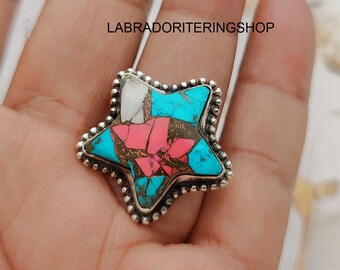 Bague étoile turquoise barbe à papa, argent sterling 925, bijoux bohème hippie