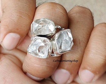 Bague diamant Herkimer faite main : bague en argent sterling 925