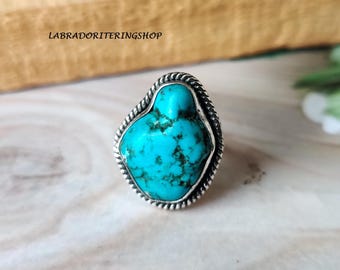 Handmade Tibetan Turquoise Ring: Sterling Silver Statement Jewelry