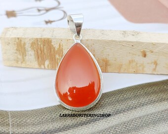 Pendentif poire cornaline fait main, argent sterling 925, bijoux bohèmes