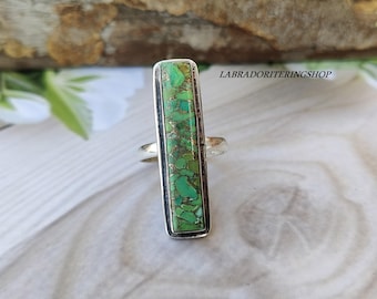 Bague faite main en cuivre vert et turquoise : argent sterling 925, pierre précieuse