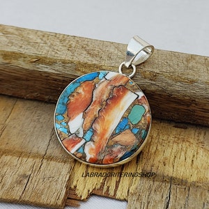 Oyster Turquoise Pendant: Round Sterling Silver Boho Necklace