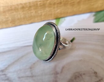 Bague tendance faite main en préhnite : argent sterling 925
