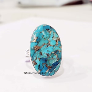Copper Turquoise Ring: Handmade 925 Sterling Silver Boho Band