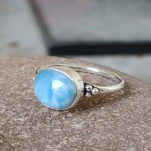 Blue Larimar Ring, 925 Sterling Silver, Women Ring, Handmade Ring, Gemstone Ring, Promise Ring, Statement Ring, Women Ring, Gift For Her,