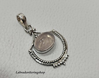Pendentif fait main en argent sterling avec quartz rose, bijoux en pierre pour femmes