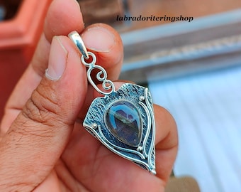 Pendentif labradorite fait main, argent sterling 925, bijoux femme