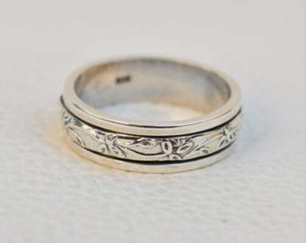 Sterling Silver Spinner Ring: Handmade Floral Band, Fidget Anxiety Ring