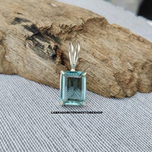 Handmade Aquamarine Pendant: 925 Sterling Silver Rectangle Necklace