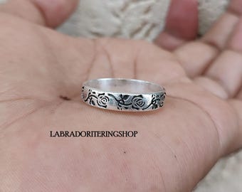 Handmade Sterling Silver Floral Band Ring: Women's Promise Ring