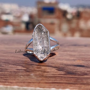 Herkimer Diamond Ring: Handmade 925 Sterling Silver Boho Band