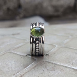 Prehnite Spinner Ring: Handmade 925 Sterling Silver Meditation Band