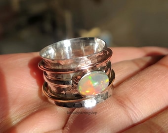 Bague opale, anneau en argent 925, bague de méditation bohème