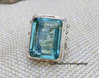Akvamarin 925 Sterling Silver Statement Ring, Handgjorda Boho Smycken