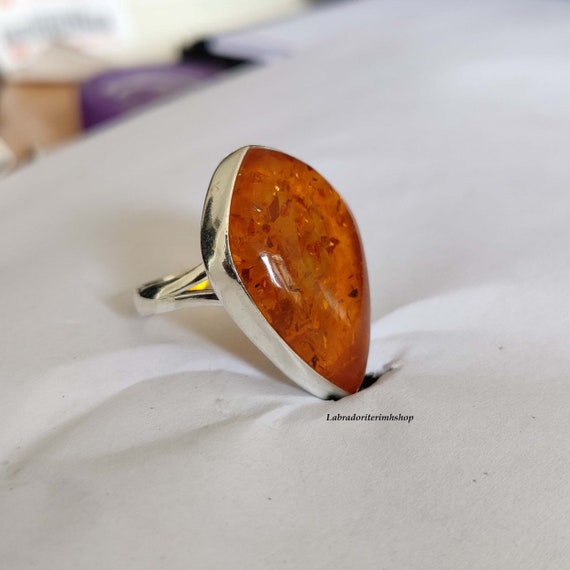 Bague en ambre bague en argent etourneau 925 bague pour femme bague avec pierres precieuses bague faite main bague tendance bagues pour femme bague a usage quotidien jonc Etsy France