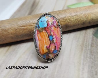 Pink Oyster Turquoise Ring: Handmade 925 Sterling Silver Gemstone