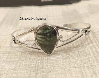 Bracelet jonc fait main en argent sterling séraphinite, bracelet pierres précieuses