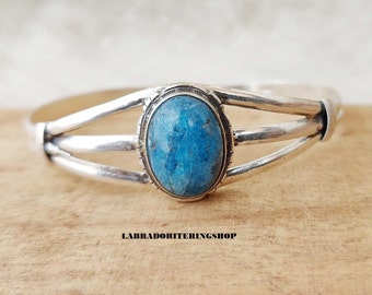 Bracelet jonc en larimar fait main, argent sterling réglable, bijoux en pierres précieuses