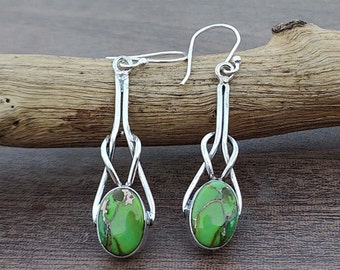Boucles d'oreilles faites main en argent sterling cuivre vert turquoise : Bijoux bohèmes