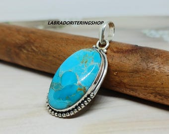 Ciondolo in turchese blu Mohave: gioielli in argento sterling fatti a mano con pietre preziose