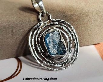 Pendentif aigue-marine brute fait main, bijoux tendance en argent sterling 925