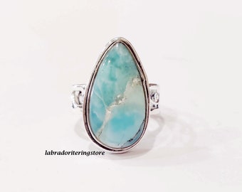 Handmade Larimar Ring: 925 Sterling Silver Gemstone Band