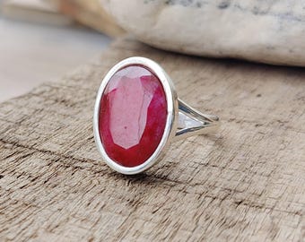 Handmade Ruby Ring: 925 Sterling Silver Band, Anniversary Jewelry