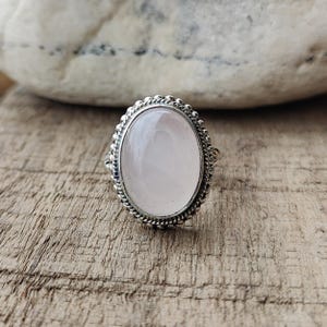 Handmade Oval Rose Quartz Ring: 925 Sterling Silver Wedding Jewelry