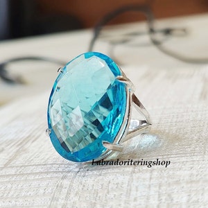 Blue Topaz Ring: Sterling Silver Gemstone, Boho Statement Jewelry