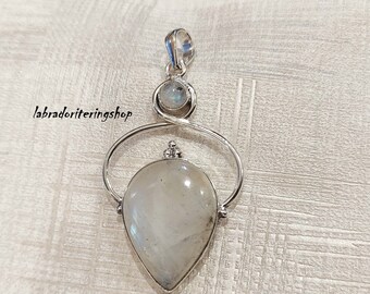 Pendentif poire en argent sterling 925 avec pierre de lune arc-en-ciel, fait main