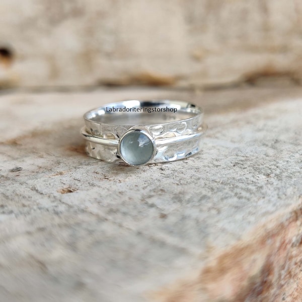 Aquamarine Ring, 925 Sterling silver Ring, Spinner Ring, Meditation Ring, Handmade Ring, Jewellery Ring, Fidget Ring, Birthday Present Gifts