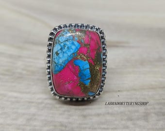 Cotton Candy Turquoise Ring: Handmade 925 Sterling Silver Statement Ring