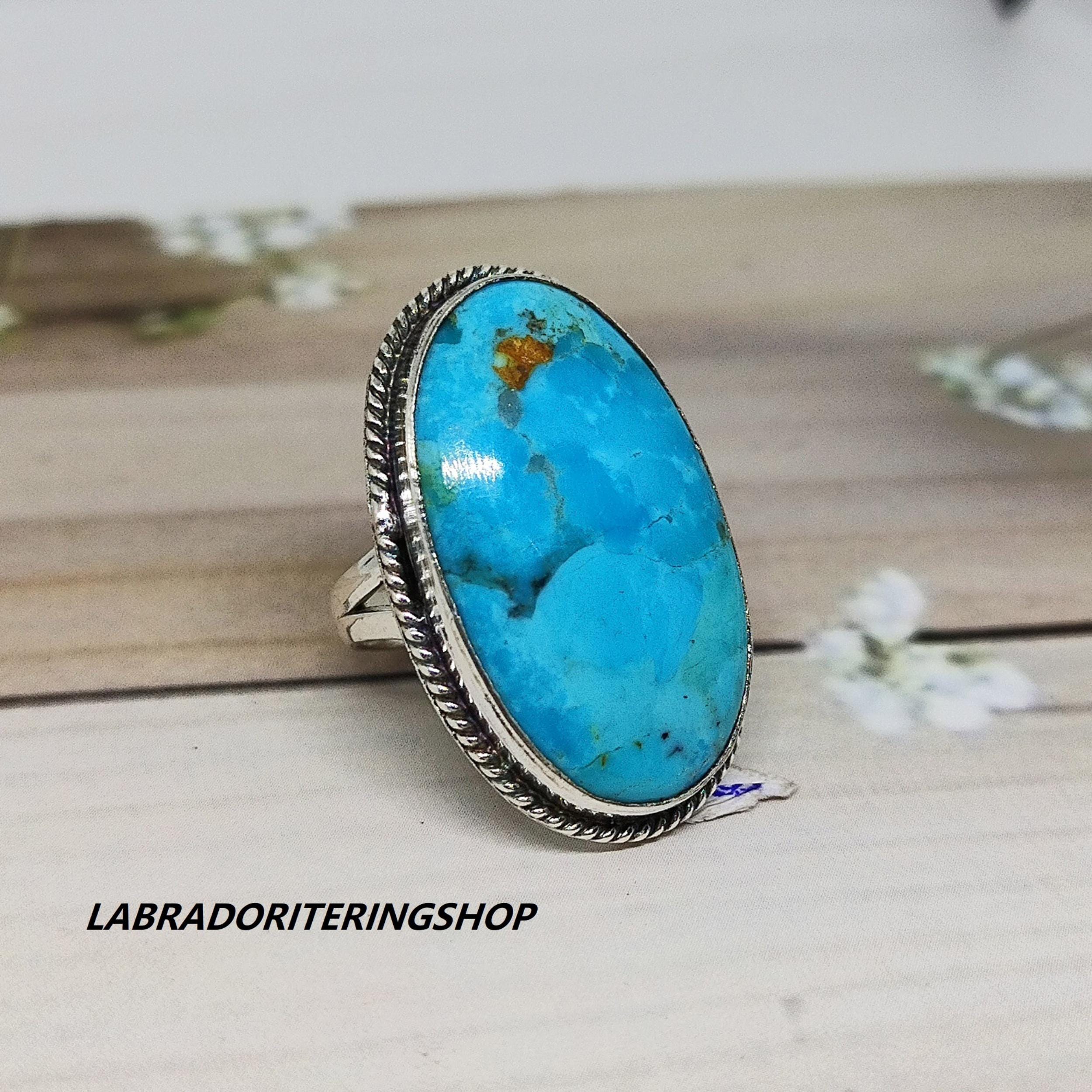 Blue Mohave Turquoise Ring: Handmade Sterling Silver Statement Jewelry