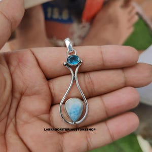 Larimar Pendant, Blue Topaz Pendant, 925 Sterling Silver Pendant, Women Pendant, Larimar Jewelry, Pear Pendant, Designer Pendant, Gift her