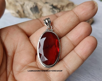 Red Garnet 925 Sterling Silver Pendant: Bohemian Necklace
