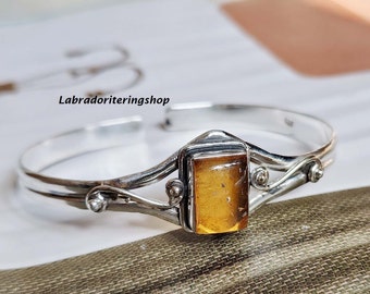 Amber Bangle, Silve Jewelry, 925 sterling Silver Bangle, Gemstone Bangle, Handmade Bangle, Statement Bangle, Women Bangle, Gift for Her,