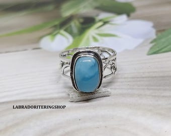 Bague Larimar faite main : Bague en argent sterling 925 avec pierres précieuses