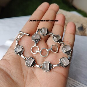 Rose Quartz Bracelet: 925 Sterling Silver, Minimalist Women&#39;s Jewelry