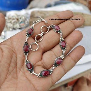 Handmade Ruby Gemstone Bracelet: 925 Sterling Silver Adjustable Bracelet