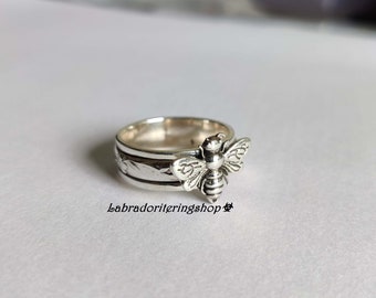 Handmade Sterling Silver Honey Bee Spinner Ring: Fidget Anxiety Ring