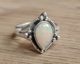 Natural Ethiopian Opal Ring: Handmade 925 Sterling Silver Boho Jewelry