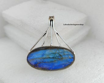 Pendentif Larme En Argent 925 Avec Labradorite Naturelle - Pierre Bleu-vert Brillante