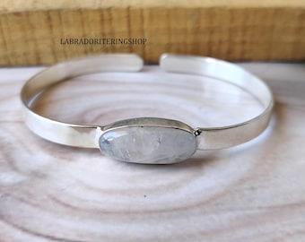 Handmade Moonstone Bangle: 925 Sterling Silver Gemstone Bracelet