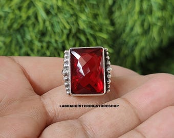 Handmade Red Garnet Ring: 925 Sterling Silver Band Ring