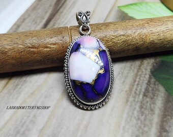 Dahlia Purple Turquoise Pendant: Handmade 925 Sterling Silver Gemstone