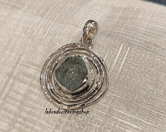 Pendentif fait main en argent sterling 925 aigue-marine, pierre précieuse de créateur