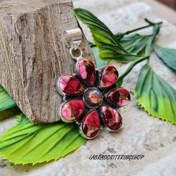 Red Rose Dahlia Turquoise Gemstone Pendent, Handmade 925 Sterling Silver Accessorize, Dainty Pendent ,,///