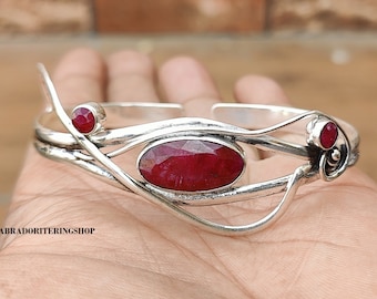 Handmade Ruby Bangle: Sterling Silver Boho Gemstone Jewelry