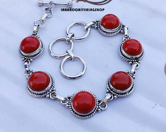 Red Coral Bracelet: Handmade 925 Sterling Silver Gemstone Statement